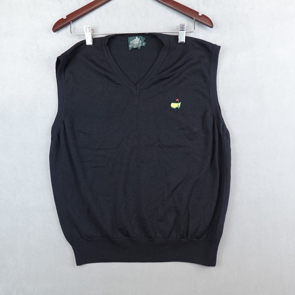 Masters Clubhouse Collection Vest Men L Merino Wool Sweater Pullover Black Italy